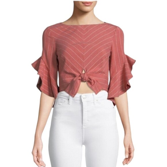 Saylor Jayce Striped Bell Sleeve Cropped Blouse - Picture 6 of 6